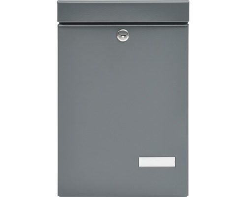 MEFA mailbox, powder-coated steel, WxHxD 270/405/118 mm, Piccola 134, basalt grey RAL 7012, semi-matte, with nameplate