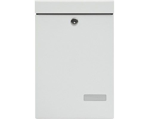 MEFA mailbox, powder-coated steel, WxHxD 270/405/118 mm, Piccola 134, traffic white RAL 9016, glossy, with nameplate