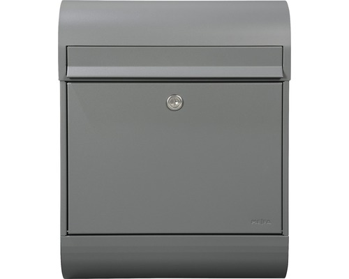 MEFA letterbox, powder-coated steel, WxHxD 350/450/150 mm, Ruby 866 Basalt Grey RAL 7012, front access with flap and newspaper holder