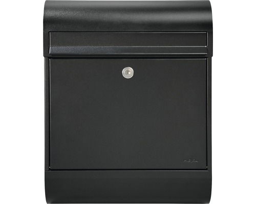 MEFA letterbox, powder-coated steel, WxHxD 350/450/150 mm, Ruby 866, jet black RAL 9005 glossy, front access with flap and newspaper holder