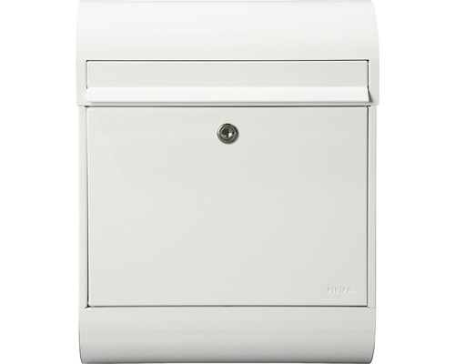 MEFA letterbox, powder-coated steel, WxHxD 350/450/150 mm, Ruby 866, traffic white RAL 9016 glossy, front access with flap and newspaper holder