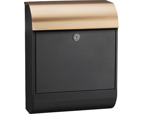 MEFA mailbox, powder-coated steel, WxHxD 352/450/160 mm, Pearl 872, jet black RAL 9005, textured and copper, with integrated newspaper compartment