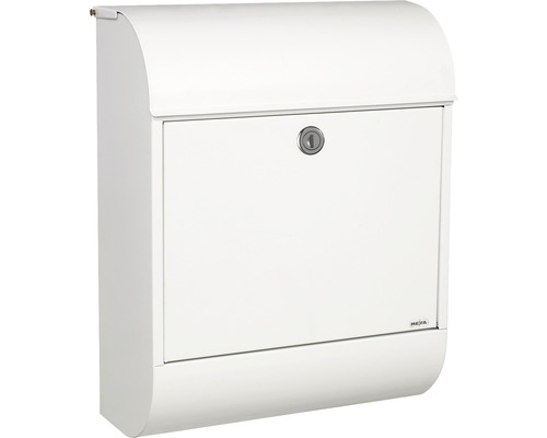 MEFA mailbox, powder-coated steel, WxHxD 352/450/160 mm, Pearl 872, traffic white RAL 9016, glossy, with integrated newspaper compartment