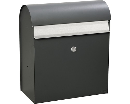MEFA mailbox, powder-coated steel, WxHxD 365/425/180 mm, Jade 870 Basalt Grey RAL 7012, front access with flap