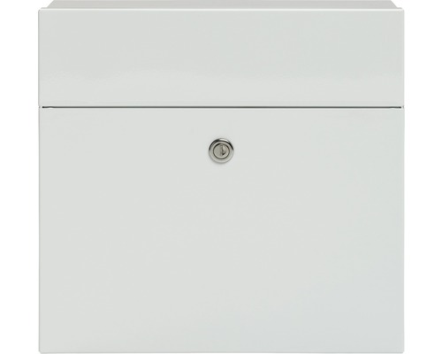 MEFA mailbox, powder-coated steel, WxHxD 371/335/112 mm, Serenade 161, traffic white RAL 9016, glossy, front access with flap.