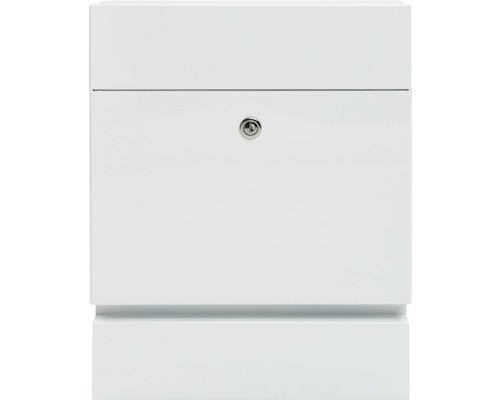 MEFA mailbox, powder-coated steel, WxHxD 371/465/112 mm, Serenade 163, traffic white RAL 9016 glossy, with newspaper compartment and front-access flap.