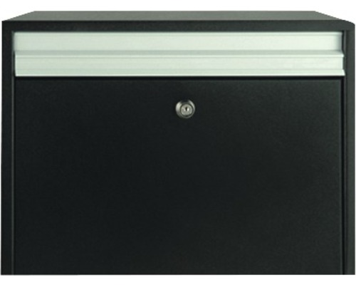 MEFA letterbox, powder-coated steel, WxHxD 397/320/130 mm, Minuet 99, jet black RAL 9005, textured finish, front access with flap