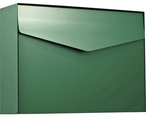 MEFA letterbox, powder-coated steel, WxHxD 430x312x110 mm, Letter 112, moss green RAL 6005, semi-matte, without nameplate, with flap