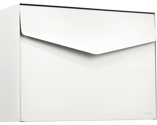 MEFA letterbox, powder-coated steel, WxHxD 430x312x110 mm, Letter 112, pure white RAL 9010, semi-matte, without nameplate, with flap