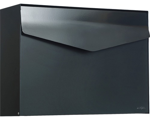 MEFA letterbox, powder-coated steel, WxHxD 430x312x110 mm, Letter 112, jet black RAL 9005, semi-matte, without nameplate, with flap