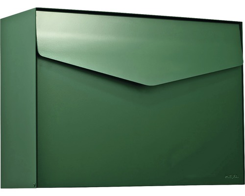 MEFA letterbox, powder-coated steel, WxHxD 430x312x178 mm, Letter 111, moss green RAL 6005, semi-matte, without nameplate, with flap