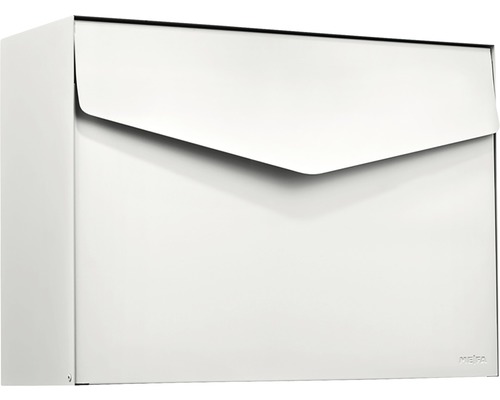 MEFA letterbox, powder-coated steel, WxHxD 430x312x178 mm, Letter 111, pure white RAL 9010, semi-matte, without nameplate, with flap