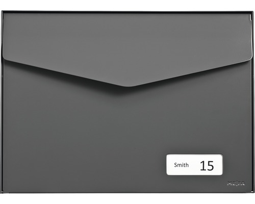 MEFA letterbox, powder-coated steel, WxHxD 430x312x178 mm, Letter 113, Basalt Grey RAL 7012, semi-matte, with nameplate and flap