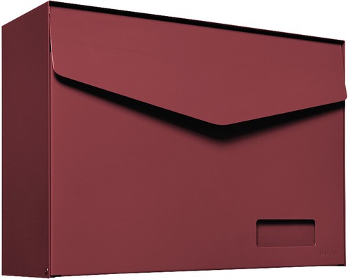 MEFA letterbox, powder-coated steel, WxHxD 430x312x178 mm, Letter 113 Oxydrot RAL 3009 semimatt, with nameplate and flap