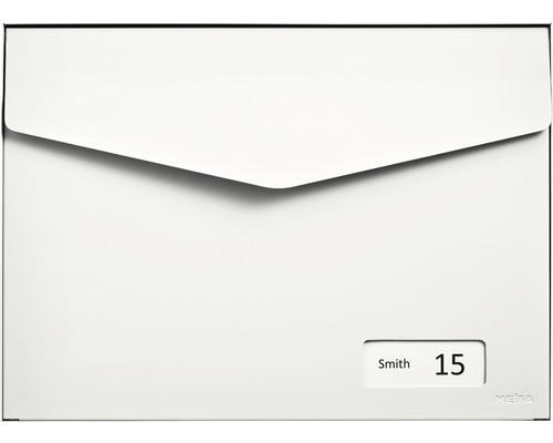MEFA letterbox, powder-coated steel, WxHxD 430x312x178 mm, Letter 113, pure white RAL 9010, semi-matte, with nameplate and flap