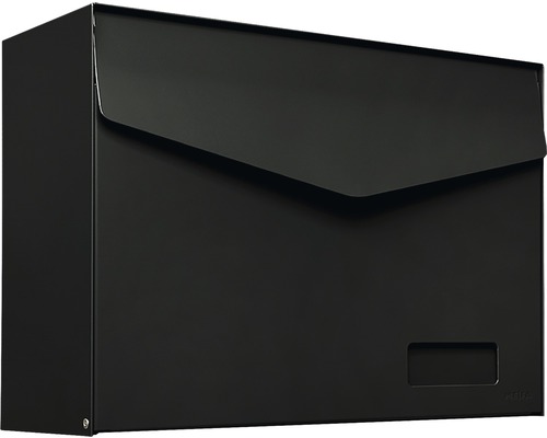 MEFA letterbox, powder-coated steel, WxHxD 430x312x178 mm, Letter 113, jet black RAL 9005 semi-matte, with nameplate and flap