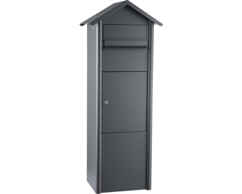 MEFA parcel mailbox, powder-coated steel, WxHxD 340/1100/282 mm, Pine 485 Basalt Grey RAL 7012, textured finish, front access