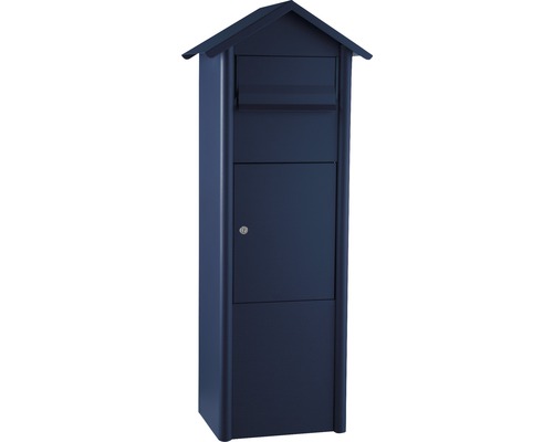 MEFA parcel mailbox, powder-coated steel, WxHxD 340/1100/282 mm, Pine 485, steel blue RAL 5011, textured finish, front retrieval