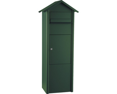 MEFA parcel mailbox, powder-coated steel, WxHxD 340/1100/282 mm, Pine 485 fir green RAL 6009 glossy, front access