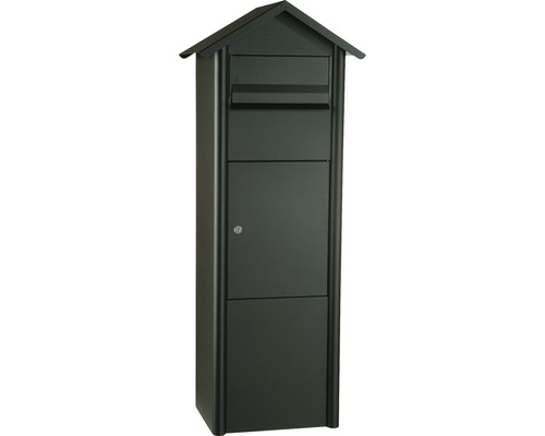 MEFA parcel mailbox, powder-coated steel, WxHxD 340/1100/282 mm, Pine 485, jet black RAL 9005, textured finish, front retrieval