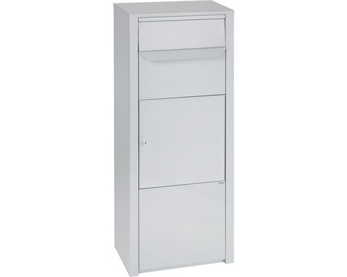 MEFA parcel mailbox steel powder-coated WxHxD 352/952/200 mm Rowan 471 white aluminum RAL 9006 with front removal flap