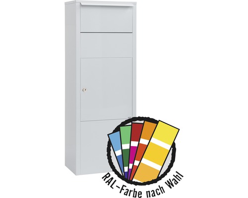 MEFA parcel mailbox, powder-coated steel, WxHxD 385/1043/230 mm, Hazel 477M, available in RAL special color upon request