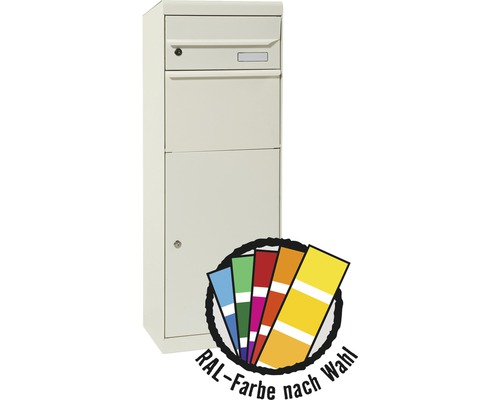 MEFA parcel mailbox, powder-coated steel, WxHxD 402/1091/310 mm, Maple 6612M, available in RAL special color upon request, front retrieval, 2 compartments, with nameplate