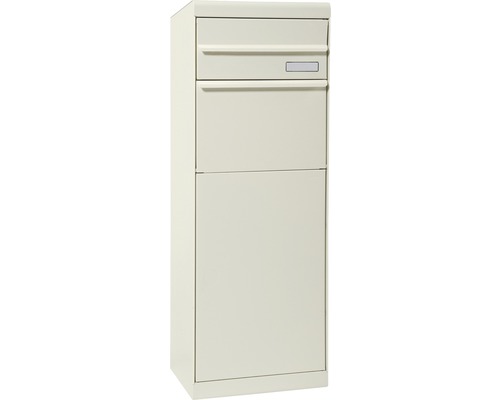 MEFA parcel mailbox, powder-coated steel, WxHxD 402/1091/310 mm, Maple 662, pure white RAL 9010, semi-matte, rear retrieval, 2 compartments with nameplate