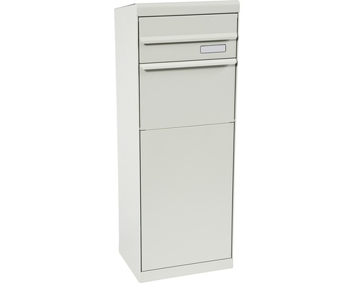 MEFA parcel mailbox, powder-coated steel, WxHxD 402/1091/310 mm, Maple 662 white aluminum RAL 9006, rear retrieval, 2 compartments with nameplate