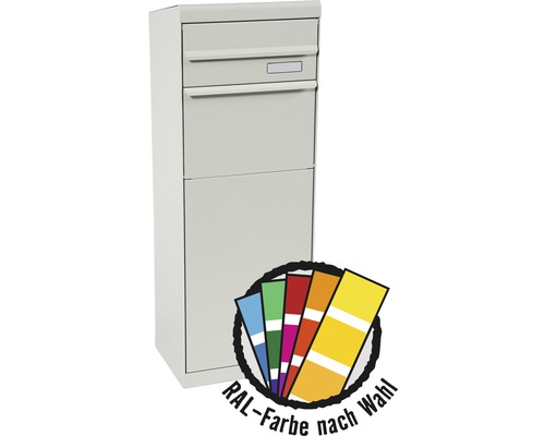 MEFA parcel mailbox, powder-coated steel, WxHxD 402/1091/310 mm, Maple 6621M, available in RAL special color upon request, 2 compartments, rear access, with nameplate