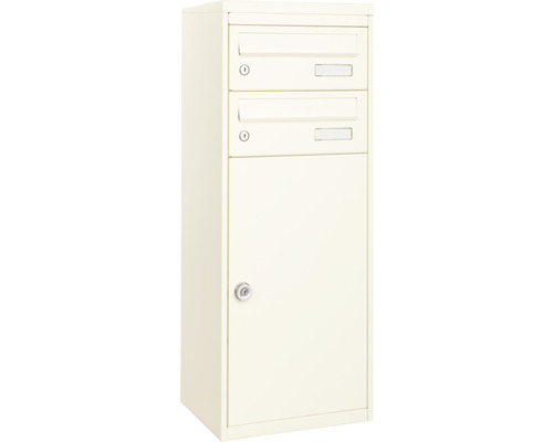 MEFA parcel mailbox, powder-coated steel, WxHxD 410/1025/325 mm, Mana 482, pure white RAL 9010, semi-matte, front retrieval, 3 compartments with 2 nameplates