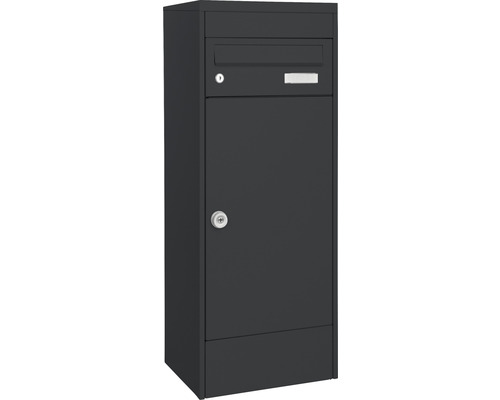 MEFA parcel mailbox steel powder-coated WxHxD 410/1025/325 mm Mana 482 black gray RAL 7021 semi-matt removal at the front 2-fold with name plate