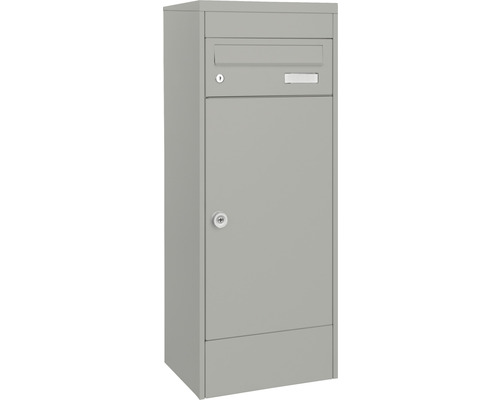 MEFA parcel mailbox, powder-coated steel, WxHxD 410/1025/325 mm, Mana 482, white aluminum RAL 9006, front retrieval, 2 compartments with nameplate