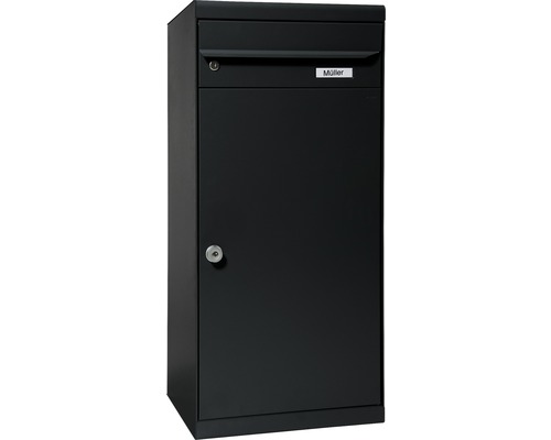 MEFA parcel mailbox steel powder-coated WxHxD 511/1091/388 mm Cedar 881 black gray RAL 7021 removal at the front 2-fold with name plate