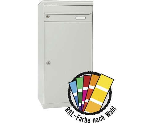 MEFA parcel mailbox, powder-coated steel, WxHxD 511/1091/388 mm, Cedar 8812M in RAL special color upon request, front retrieval, 2 compartments with nameplate
