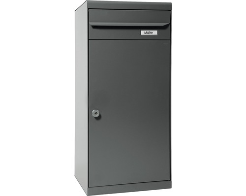 MEFA parcel mailbox, powder-coated steel, WxHxD 511/1091/388 mm, Cedar 882 Basalt Grey RAL 7012, front retrieval, 2 compartments with nameplate