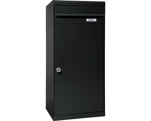MEFA parcel mailbox, powder-coated steel, WxHxD 511/1091/388 mm, Cedar 882 Black-Grey RAL 7021, front retrieval, 2 compartments with nameplate
