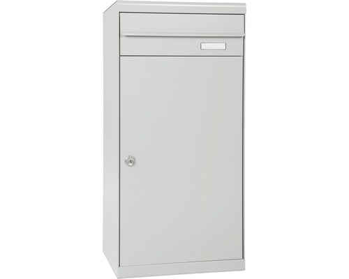 MEFA parcel mailbox, powder-coated steel, WxHxD 511/1091/388 mm, Cedar 882, white aluminum RAL 9006, front retrieval, 2 compartments with nameplate