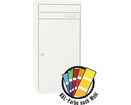 MEFA parcel mailbox, powder-coated steel, WxHxD 511/1091/388 mm, Cedar 8821M, available in RAL special color upon request, rear retrieval (2 compartments), with nameplate