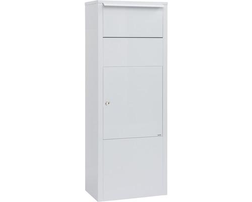 MEFA parcel mailbox galvanized steel WxHxD 385/1043/230 mm Hazel 477 traffic white RAL 9016 Removal at the front