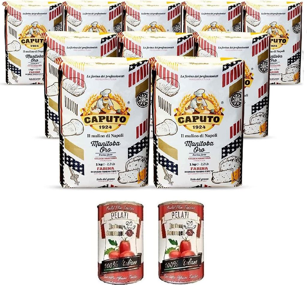 Italian Gourmet E.R. Caputo Manitoba "ORO" flour, 1 kg - 10 pieces per pack + Italian Gourmet 100% Italian peeled tomatoes, 2 x 400g cans 10800g