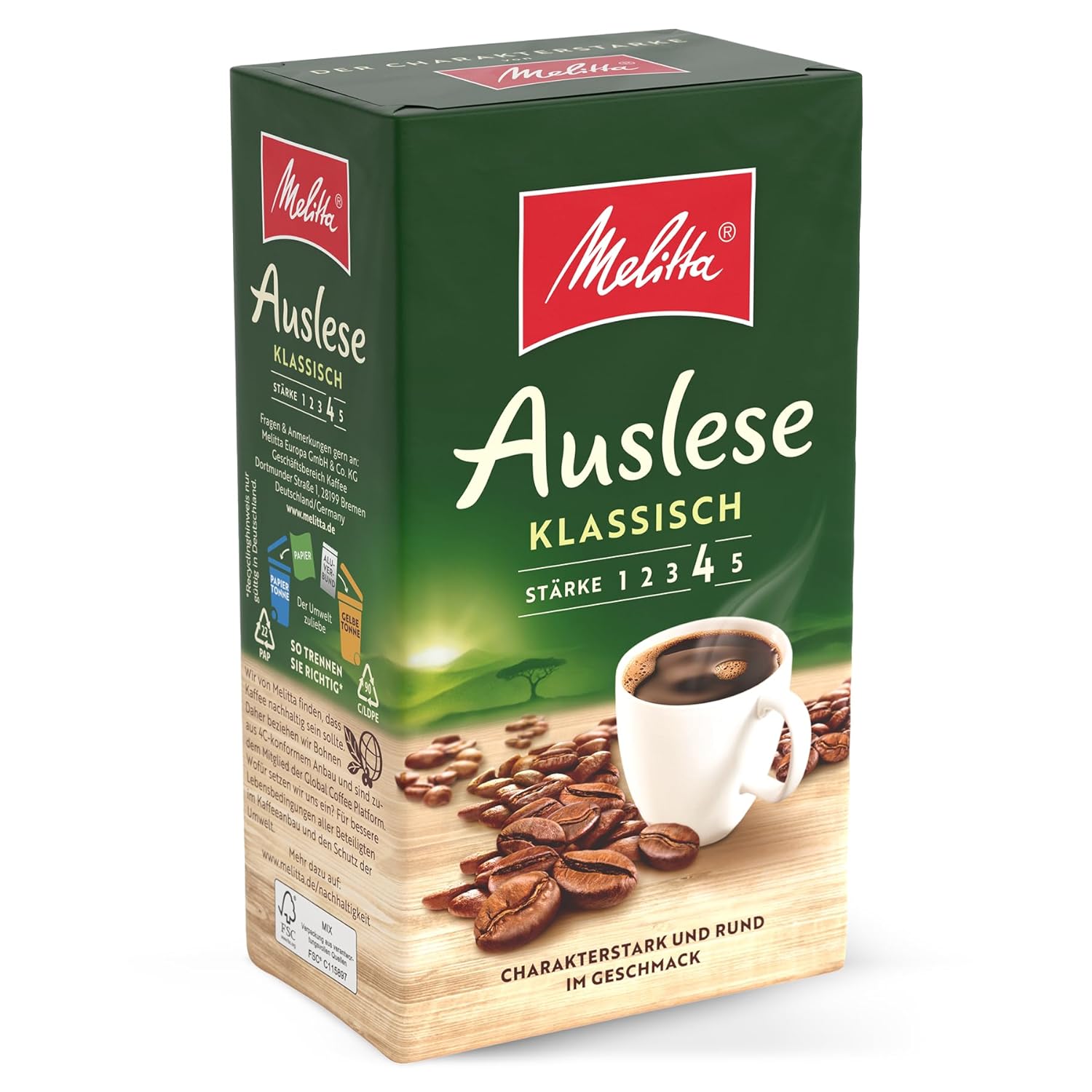Melitta Auslese filter coffee 500 g, ground, powder for filter coffee machines, strong roasting, roasted in Germany