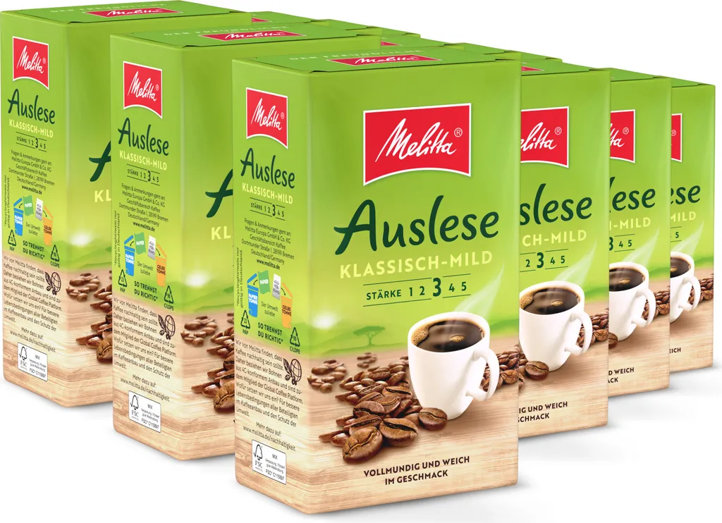 Melitta Auslese Mild filter coffee ground, for filter coffee machines, in a set