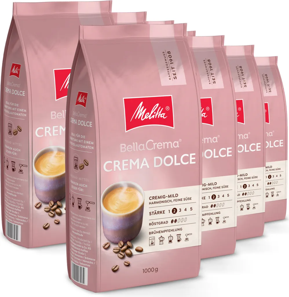 Melitta BellaCrema Crema Dolce, coffee beans, for fully automatic coffee machines, in a set
