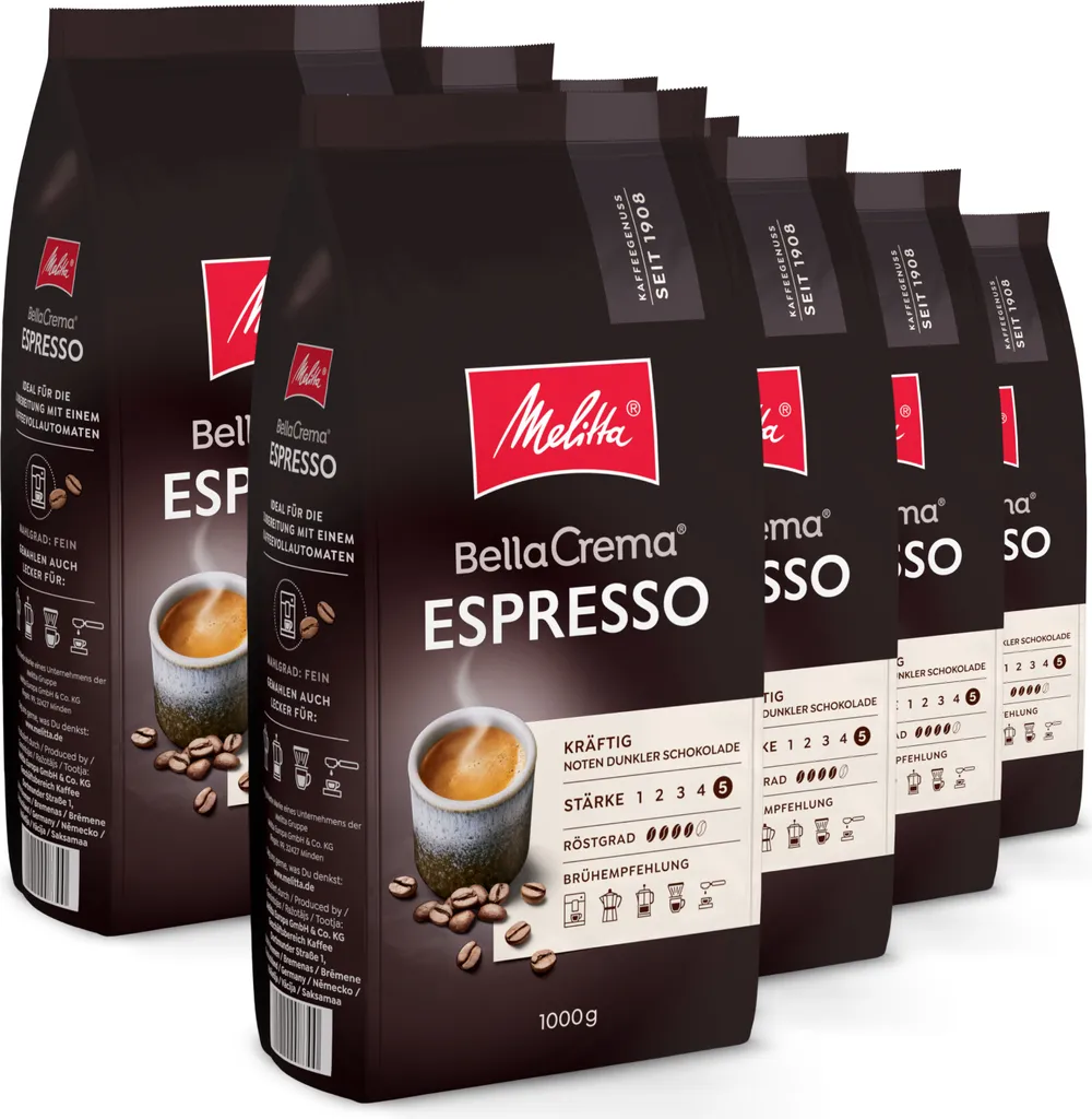 Melitta BellaCrema Espresso Coffee Beans, for fully automatic coffee machines, in a set 8000g