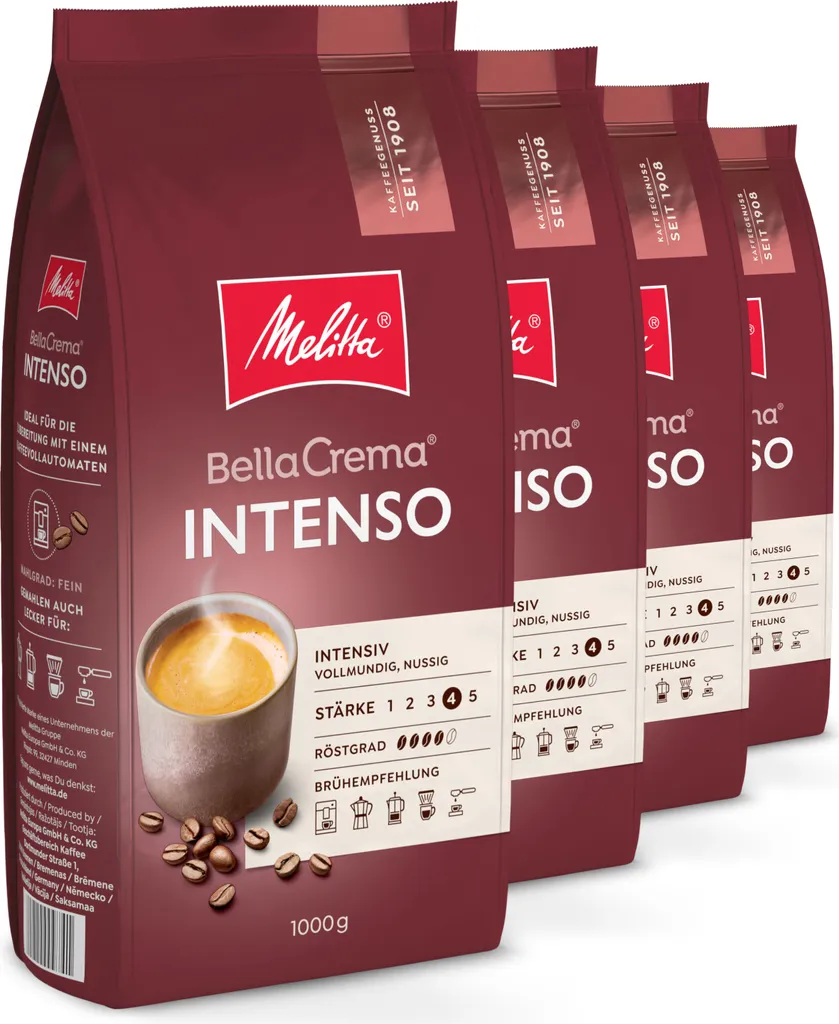 Melitta BellaCrema Intenso coffee beans, whole beans, for fully automatic coffee machines, in a set 4 kg