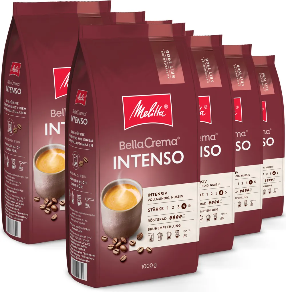 Melitta BellaCrema Intenso coffee beans, unground, for fully automatic coffee machines, in a set