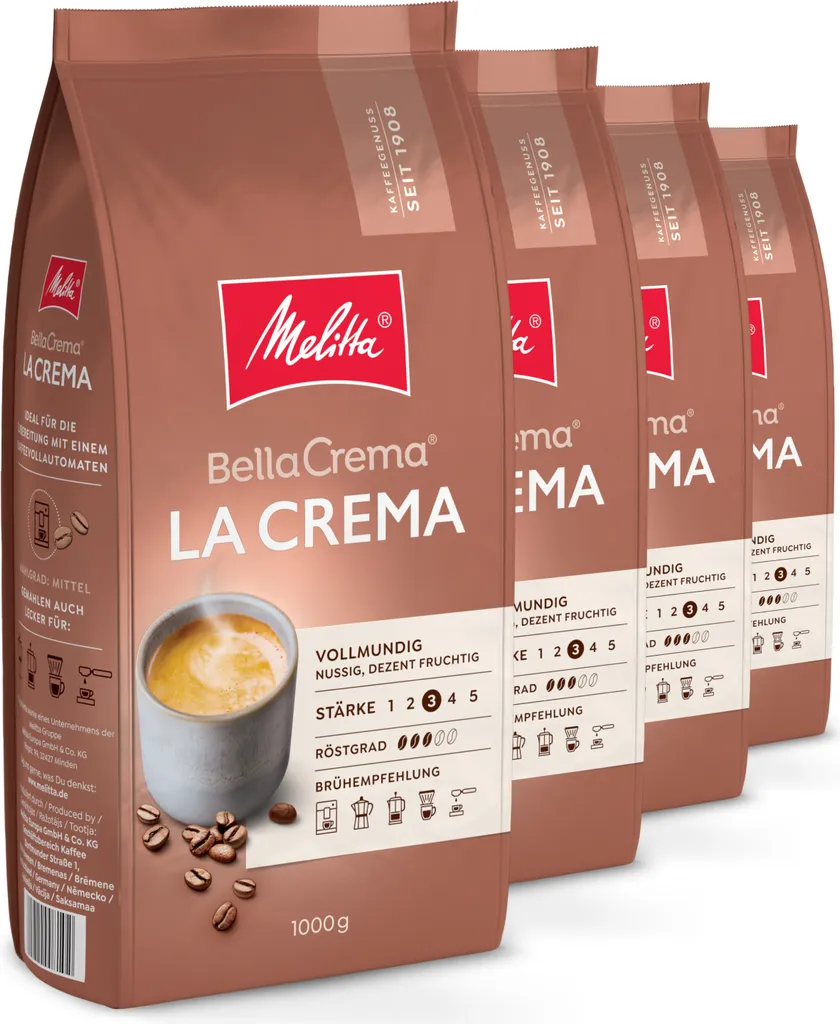 Melitta BellaCrema La Crema coffee beans, unground, for fully automatic coffee machines, in a set