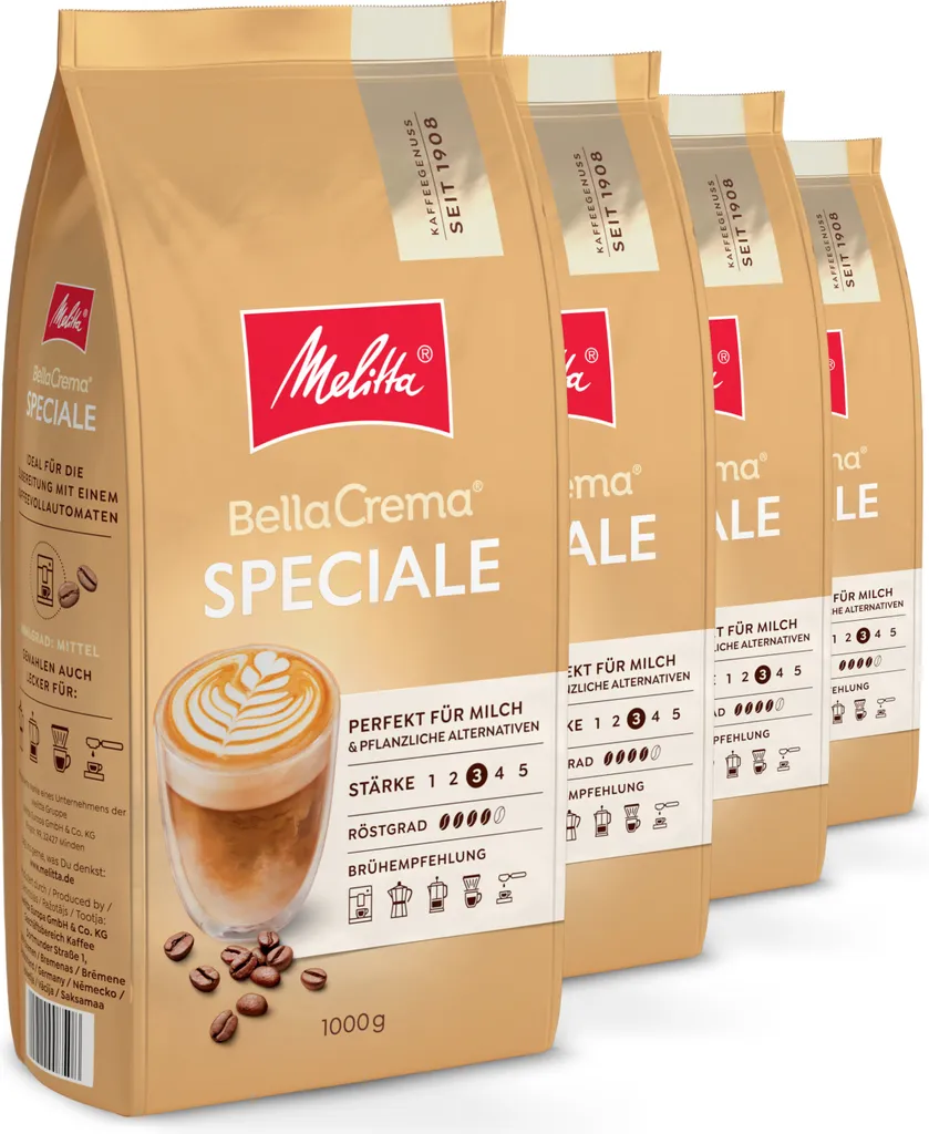 Melitta BellaCrema Speciale coffee beans, unground, for fully automatic coffee machines, in a set