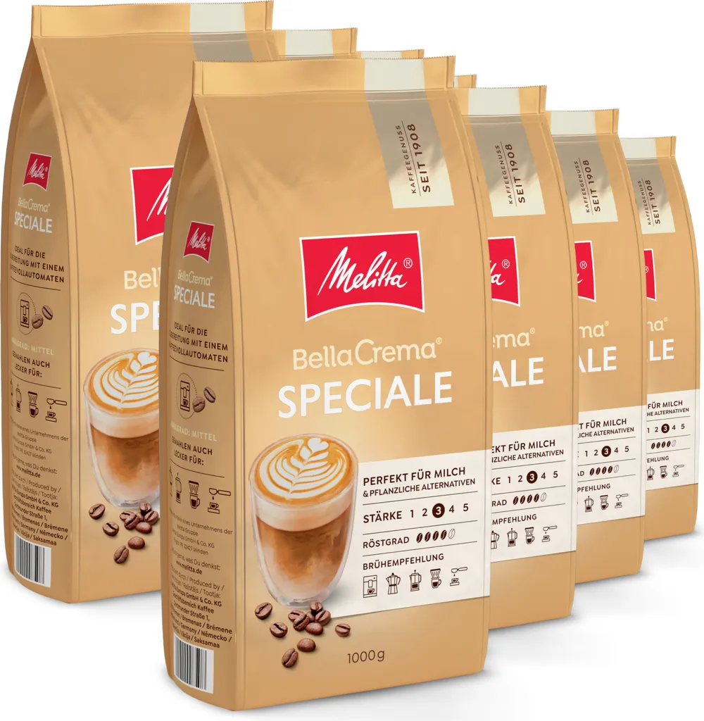 Melitta BellaCrema Speciale coffee beans, unground, for fully automatic coffee machines, in a set